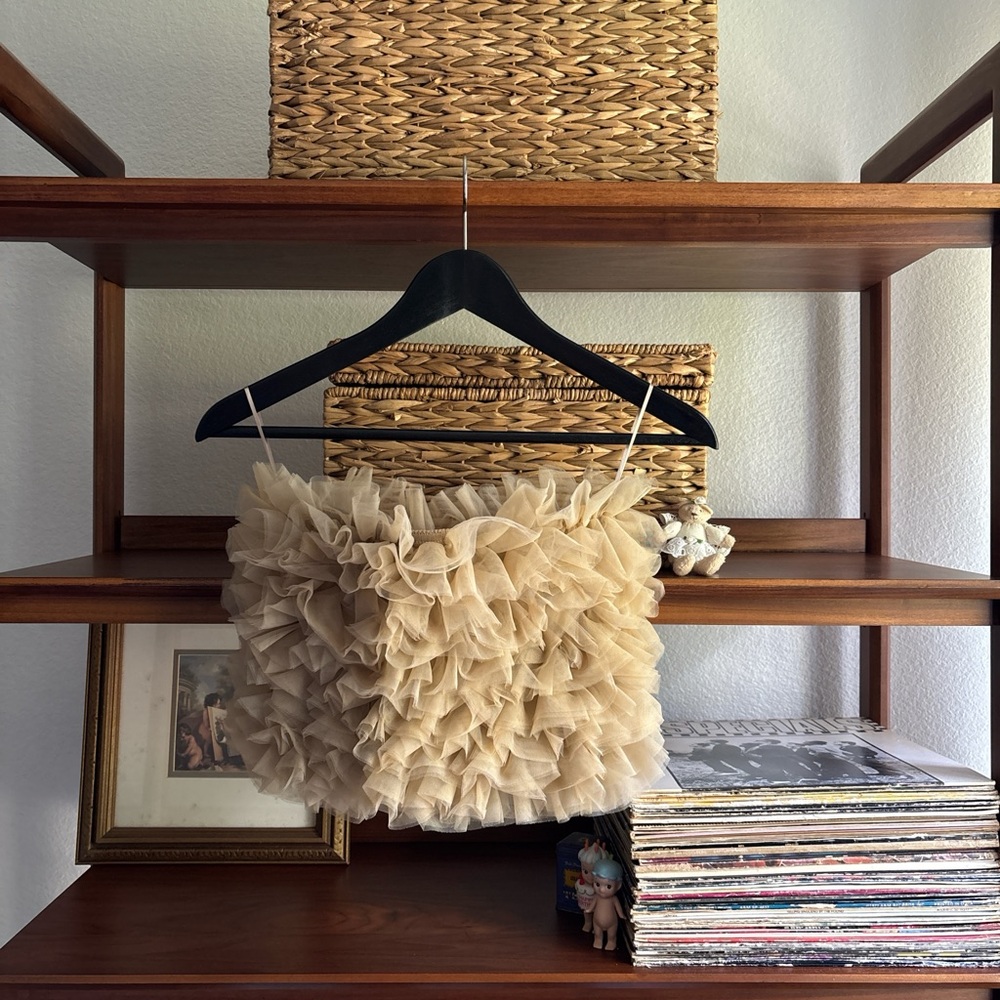 Zara Beige Ruffled Tulle Crop Top
